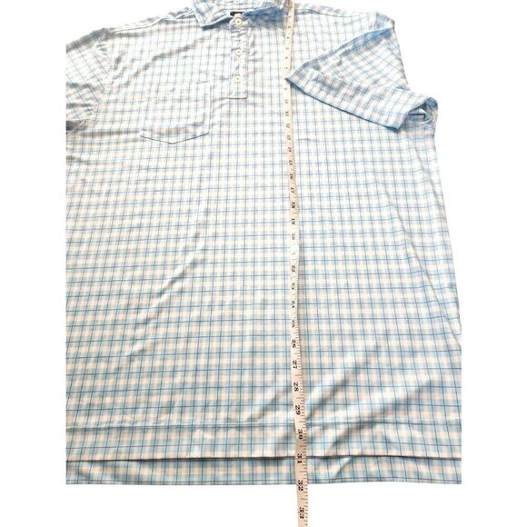 FootJoy FJ men's Large Pocket Polo plaid blue white performance 3 button poly - Picture 6 of 7